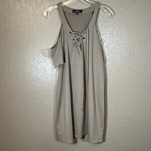 Lulu's tan cold shoulder swing mini dress large